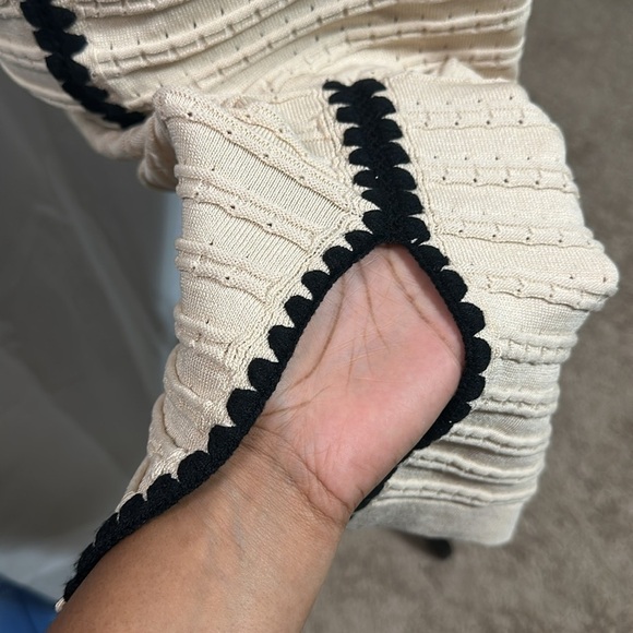 WATASHI Tan/Black Tank Knit Dress Round Neck Side Split Scalloped Edge Size M - Picture 9 of 10